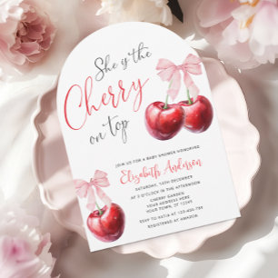 Cherry op Top Coquette Baby shower Kaart