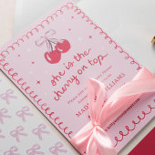 Cherry op Top Coquette Baby shower Kaart