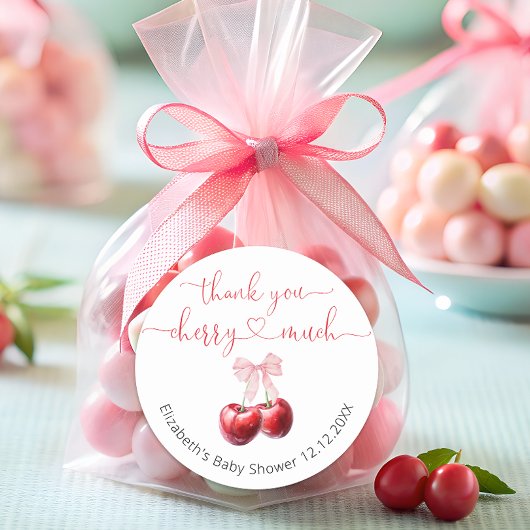 Cherry op top Coquette Bow Baby shower Dank u Ronde Sticker
