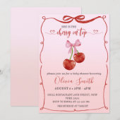 Cherry op Top Coquette Bow Cherry Girl Baby shower Kaart (Voorkant / Achterkant)
