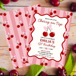Cherry op top Coquette Bow Pink Girl Verjaardag Kaart