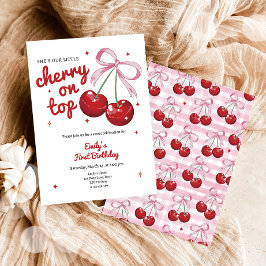 Cherry op top Coquette Bow Pink Girl Verjaardag Kaart