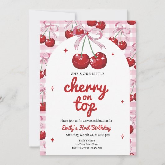 Cherry op top Coquette Bow Pink Girl Verjaardag Kaart (Voorkant)