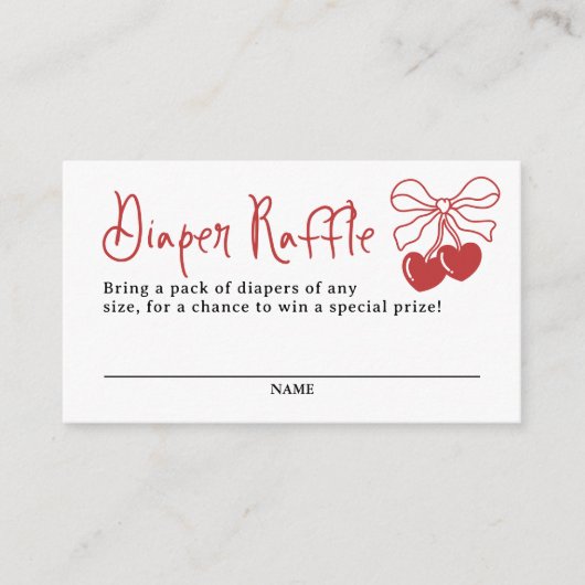 Cherry op top Coquette Luier Raffle Informatiekaartje (Voorkant)