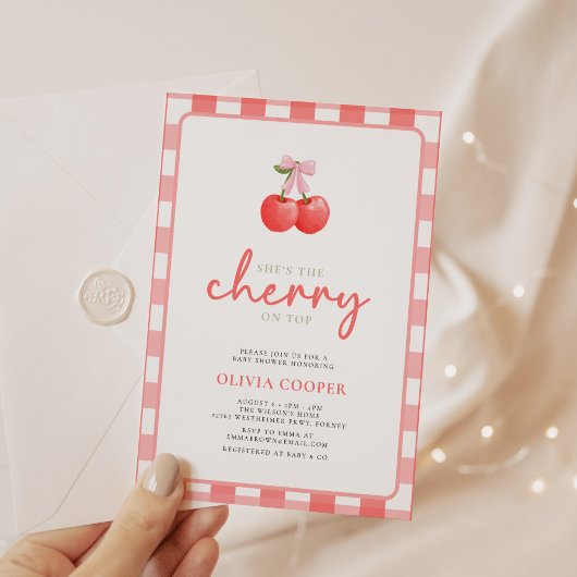Cherry op Top Coquette Meisje Baby shower Kaart
