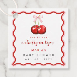 Cherry op Top Coquette Pink Bow Girl Baby shower Bedankjes Labels