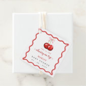 Cherry op Top Coquette Pink Bow Girl Baby shower Bedankjes Labels (In situ)