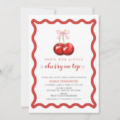 Cherry op Top Coquette Pink Bow Girl Baby shower Kaart (Voorkant)