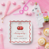 Cherry op Top Coquette Pink Bow Girl Baby shower Papieren Bordje (Feest)