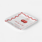 Cherry op Top Coquette Pink Bow Girl Baby shower Papieren Bordje (Gebogen)