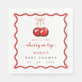 Cherry op Top Coquette Pink Bow Girl Baby shower Servet