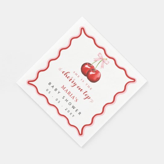 Cherry op Top Coquette Pink Bow Girl Baby shower Servet (Hoek)