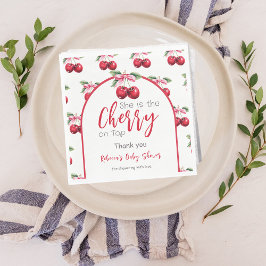 Cherry op Top Coquette Roze Bow Baby shower Servet