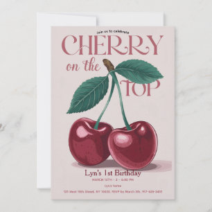Cherry op Top Girl 1st Birthday Party Roze Kaart