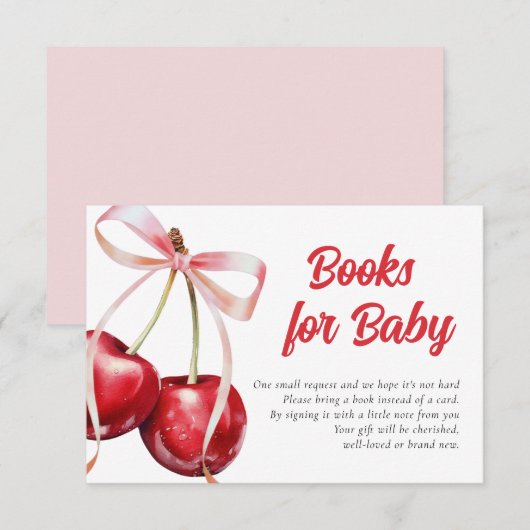 Cherry op Top Girl Baby shower Boeken voor Baby Informatiekaartje (Voorkant / Achterkant)