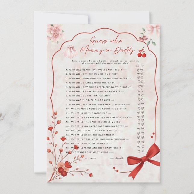 Cherry op Top Guess Who Game | Mama of papa roze (Voorkant)