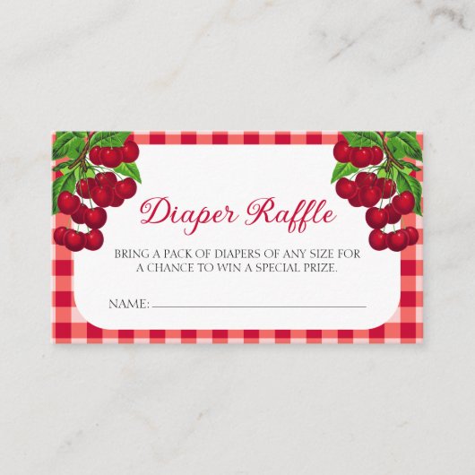 Cherry op top Herfst Gingham Plaid Luier Raffle Informatiekaartje (Voorkant)