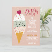 Cherry op Top Ice Cream Baby shower Invitation Kaart (Staand voorkant)
