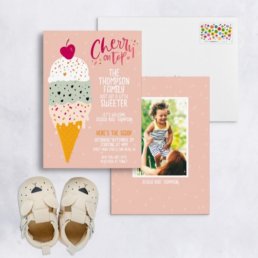 Cherry op Top Ice Cream Baby shower Invitation Kaart