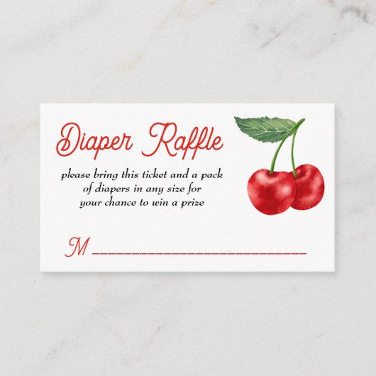 Cherry op top lint baby shower luierverloting informatiekaartje (Voorkant)