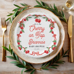 Cherry op top lint coquette baby shower papieren bordje<br><div class="desc">Kersen op de top lint grillige baby shower monogrammed papier borden sjabloon, leuke kersen met een rode strik lint coquette border meisjes baby shower gepersonaliseerde partij borden kersen baby shower bedrukte servetten zomerfruit baby shower papier borden kersen rand baby shower gepersonaliseerde tafel decor coquette baby shower bedrukte borden bessen zoet...</div>