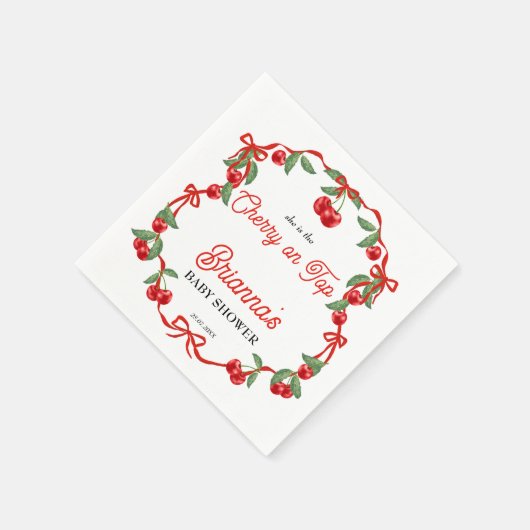 Cherry op top lint coquette baby shower servet (Hoek)
