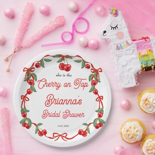Cherry op top lint coquette vrijgezellenfeest papieren bordje (Feest)