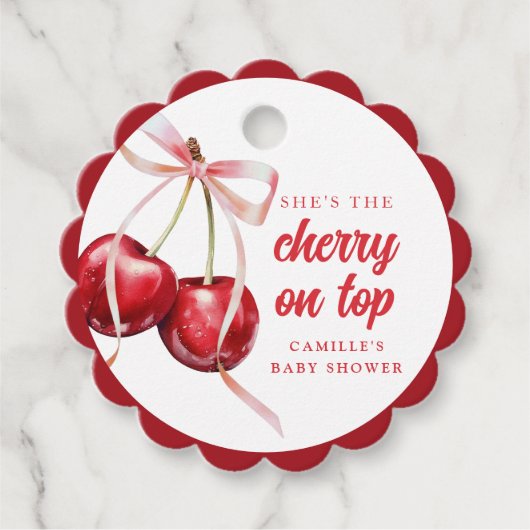 Cherry op Top Meisje Baby shower Bedankjes Labels (Voorkant)
