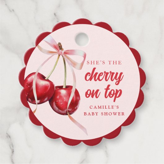 Cherry op Top Meisje Baby shower Bedankjes Labels (Voorkant)