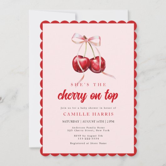 Cherry op Top Meisje Baby shower Invitation Kaart (Voorkant)