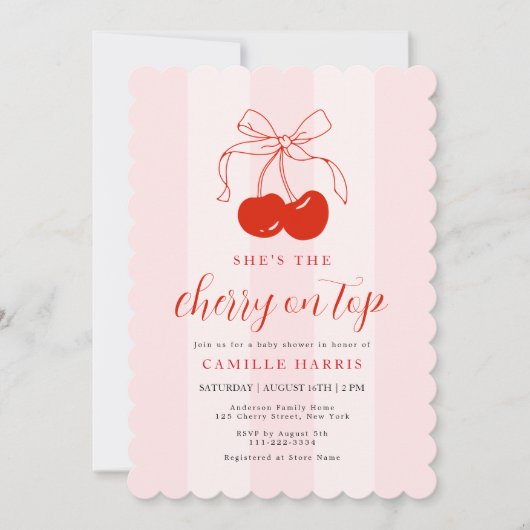 Cherry op Top Meisje Baby shower Invitation Kaart (Voorkant)