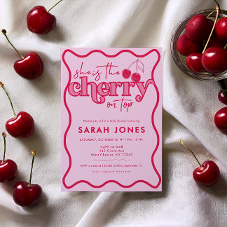 Cherry op Top Meisje Baby shower Invitation Kaart