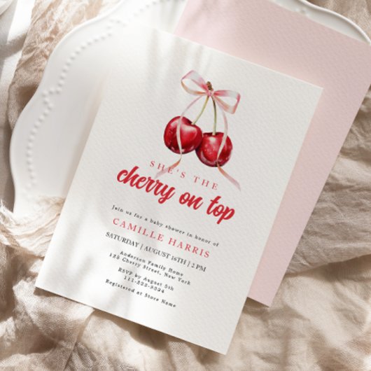 Cherry op Top Meisje Baby shower Invitation Kaart