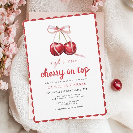 Cherry op Top Meisje Baby shower Invitation Kaart