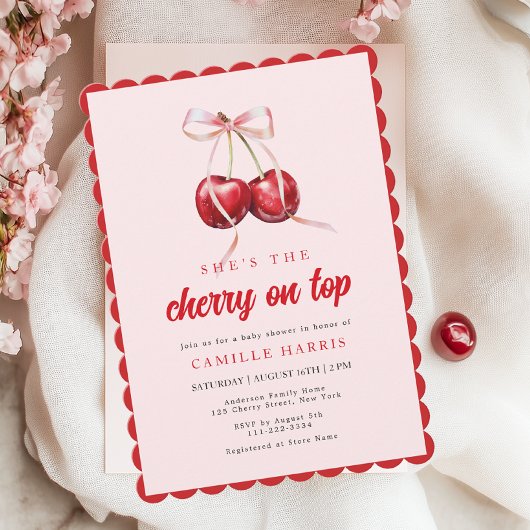 Cherry op Top Meisje Baby shower Invitation Kaart