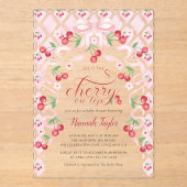 Cherry op Top Pink Bow Baby shower Acryl Uitnodigingen (Voorkant)