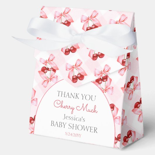 Cherry op Top Pink Bow Baby shower Dank u Bedankdoosjes (Voorkant)