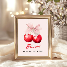 Cherry op Top Pink Bow Baby shower Favors Poster
