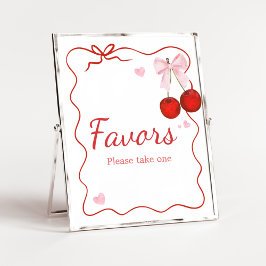 Cherry op Top Pink Bow Baby shower Favors Poster