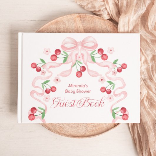 Cherry op Top Pink Bow Baby shower Gastenboek