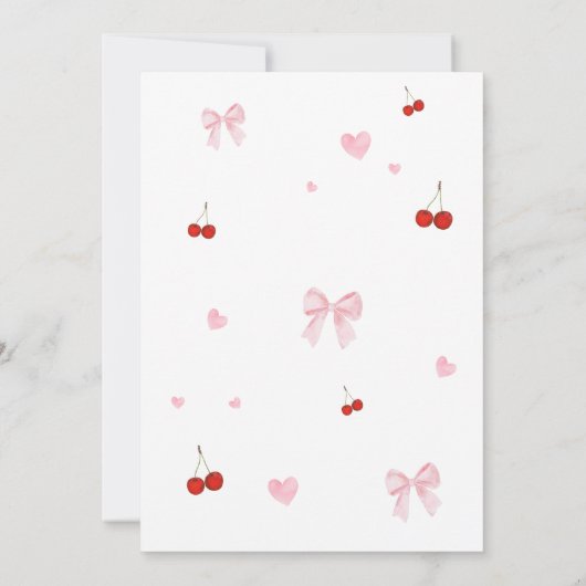 Cherry op Top Pink Bow Baby shower Kaart (Achterkant)