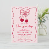 Cherry op Top Pink Bow Baby shower Kaart (Staand voorkant)