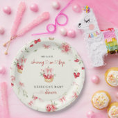 Cherry op Top Pink Bow Baby shower Papieren Bordje (Feest)