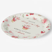 Cherry op Top Pink Bow Baby shower Papieren Bordje (Gekanteld)