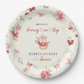 Cherry op Top Pink Bow Baby shower Papieren Bordje (Voorkant)