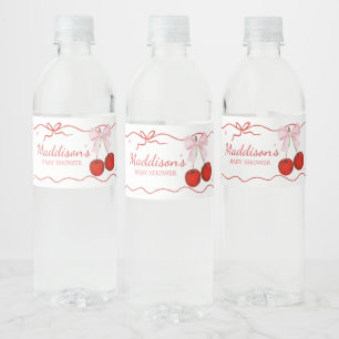 Cherry op Top Pink Bow Baby shower Waterfles Etiket