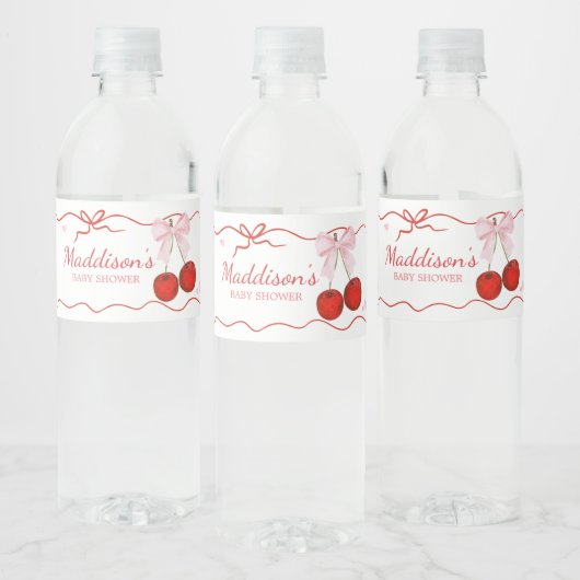 Cherry op Top Pink Bow Baby shower Waterfles Etiket (Flessen)