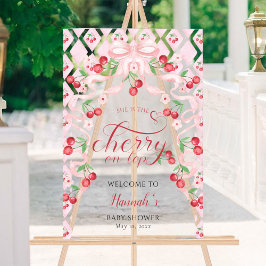 Cherry op Top Pink Bow Baby shower Welkom Acryl Bord