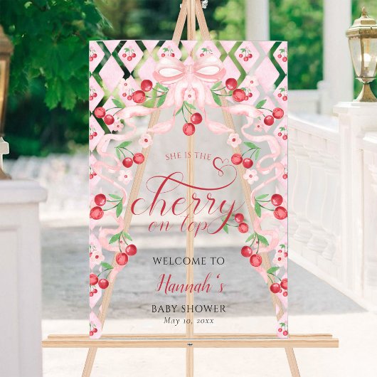Cherry op Top Pink Bow Baby shower Welkom Acryl Bord