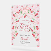 Cherry op Top Pink Bow Baby shower Welkom Acryl Bord (Hoek)
